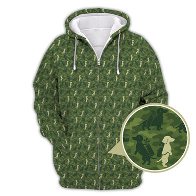 Dog Pattern Golf Shirt, Dachshund Golf Shirt For Golfer, Funny Camo Golf Shirt, Crazy Golf Shirt For Men