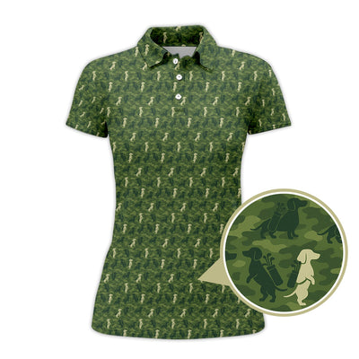 Dog Pattern Golf Shirt, Dachshund Golf Shirt For Golfer, Funny Camo Golf Shirt, Crazy Golf Shirt For Men