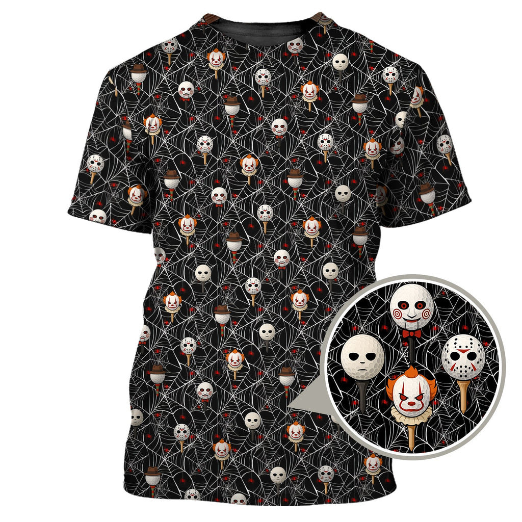 Men's Pattern Golf Shirt, Halloween Golf Shirt For Golfer, Horror Movie Shirt