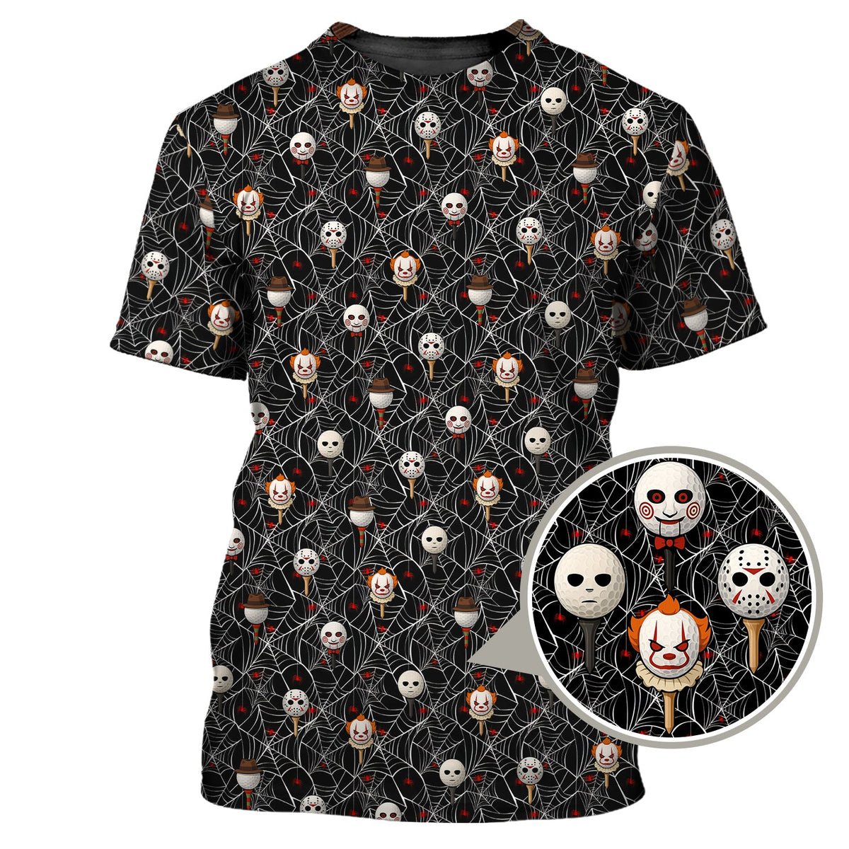 Men's Pattern Golf Shirt, Halloween Golf Shirt For Golfer, Horror Movie Shirt