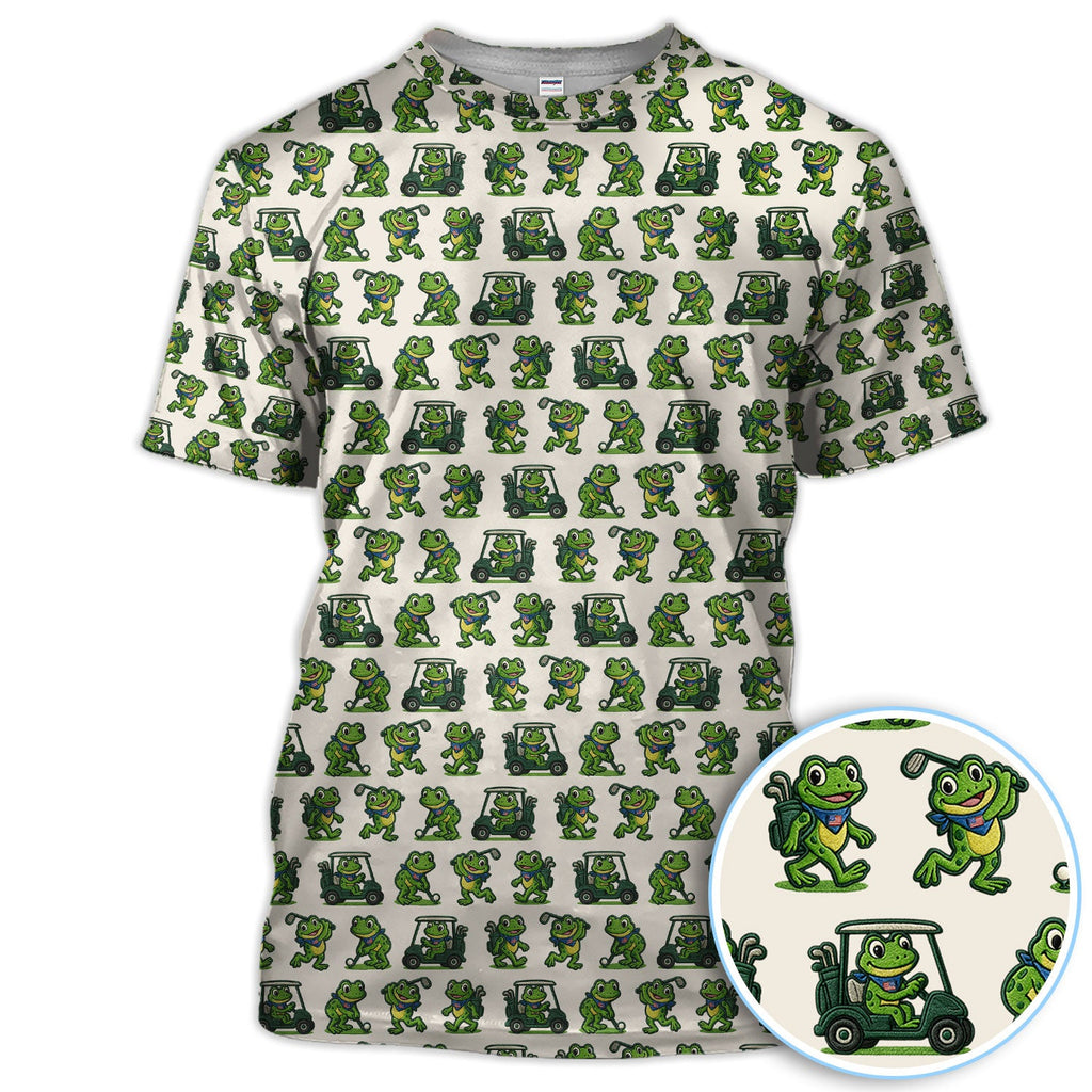 Funny Frog Golf Polos, Cute Frog Golf Pattern Shirt For Men, Golf Gift For Golfer