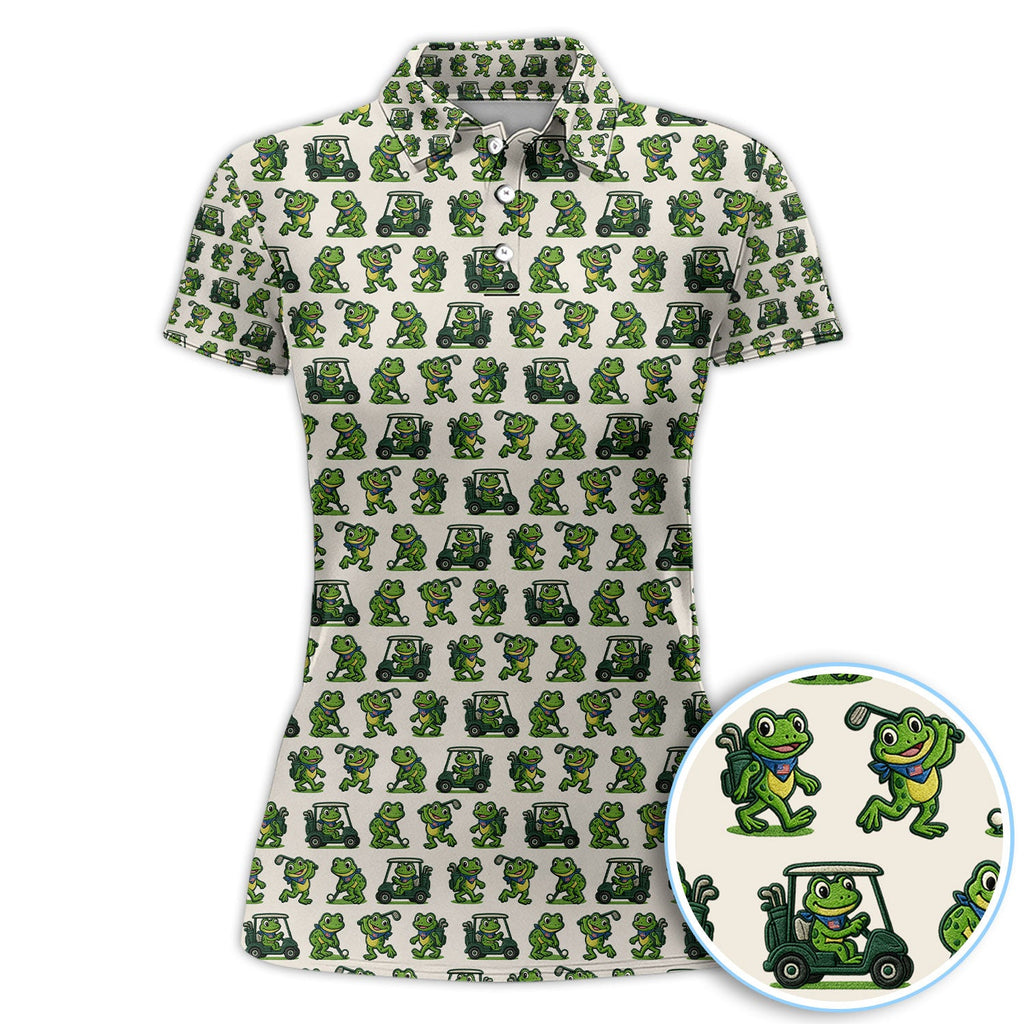 Funny Frog Golf Polos, Cute Frog Golf Pattern Shirt For Men, Golf Gift For Golfer