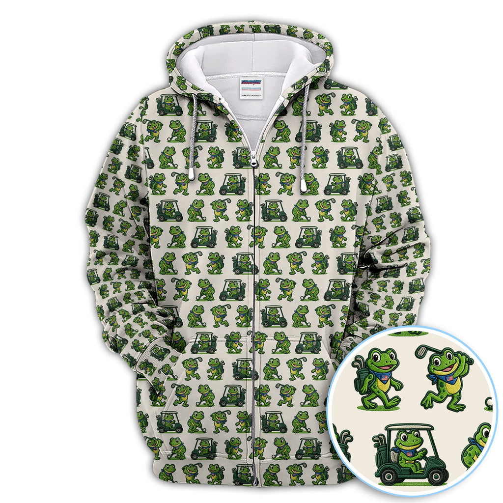 Funny Frog Golf Polos, Cute Frog Golf Pattern Shirt For Men, Golf Gift For Golfer