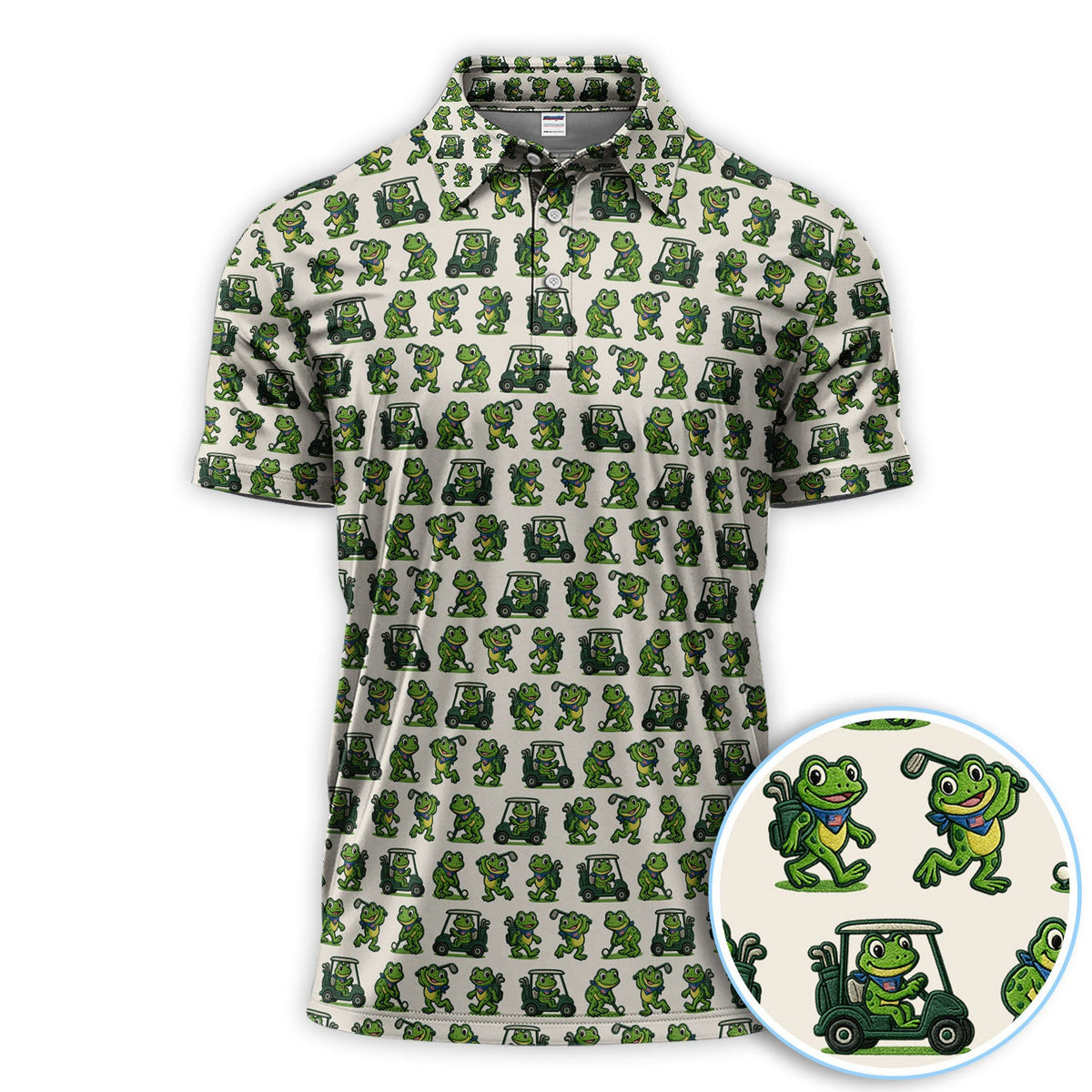 Funny Frog Golf Polos, Cute Frog Golf Pattern Shirt For Men, Golf Gift For Golfer
