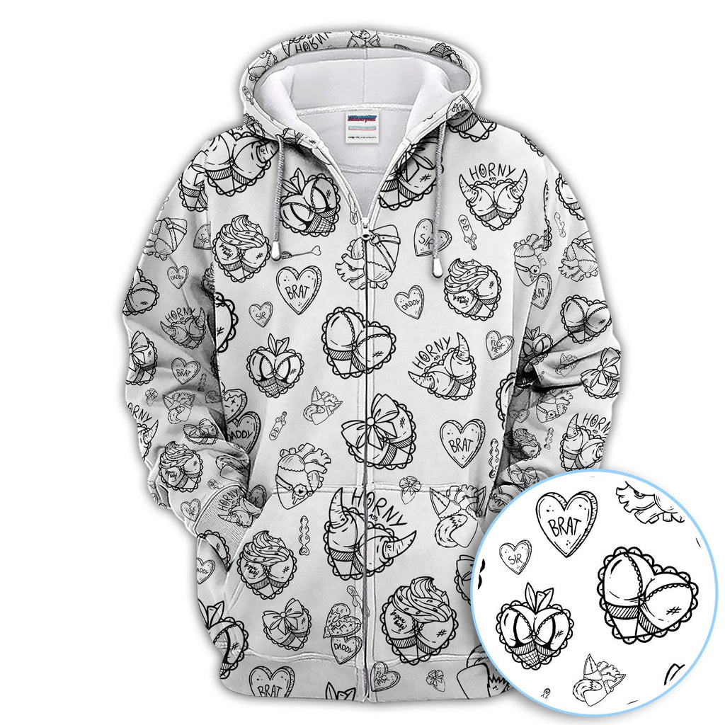 Horny Brat Sketch Pattern Polos, Funny Golf Shirt For Men, Golf Gift For Golfer