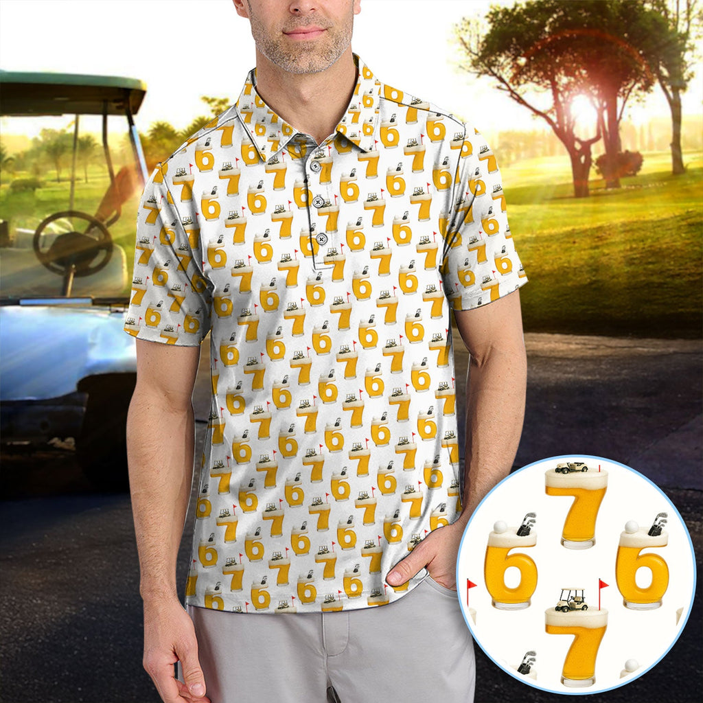Funny Golf Beer Number 67 Polos For Men, Golf Pattern Shirt, Crazy Golf Shirt For Golfer