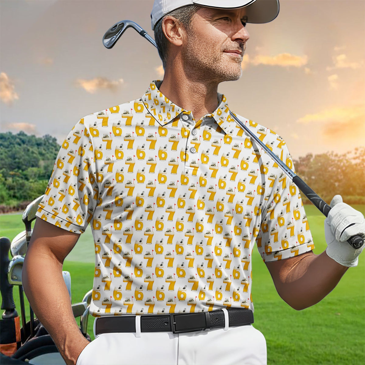 Funny Golf Beer Number 67 Polos For Men, Golf Pattern Shirt, Crazy Golf Shirt For Golfer