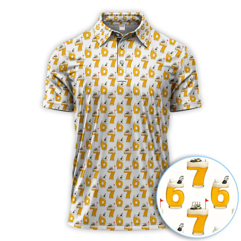 Funny Golf Beer Number 67 Polos For Men, Golf Pattern Shirt, Crazy Golf Shirt For Golfer