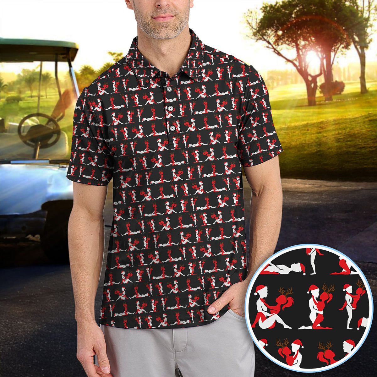 Funny Christmas Girl Polos, Santa Babe Pattern Golf Shirt For Men, Golf Gift For Golfer