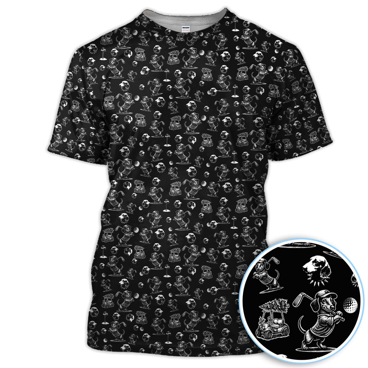 Dachshund Pattern Golf Shirt for Men, Funny Golf Polos, Golf Gift For Men