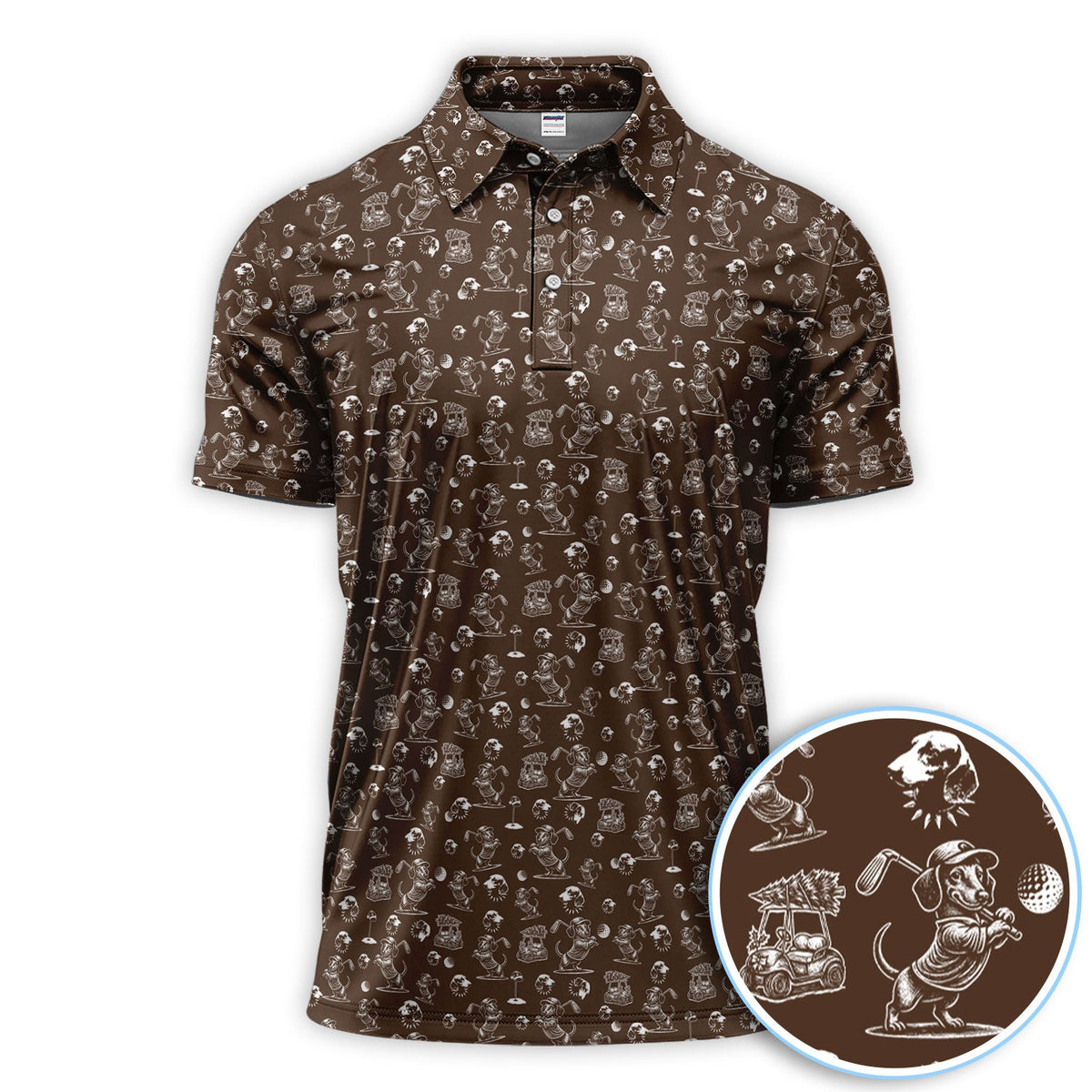 Dachshund Pattern Golf Shirt for Men, Funny Golf Polos, Golf Gift For Men