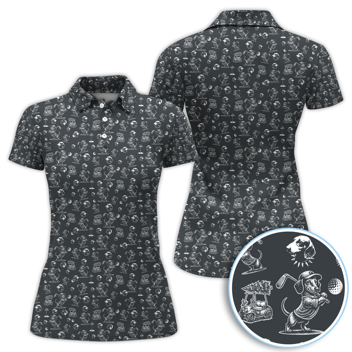 Dachshund Pattern Golf Shirt for Men, Funny Golf Polos, Golf Gift For Men