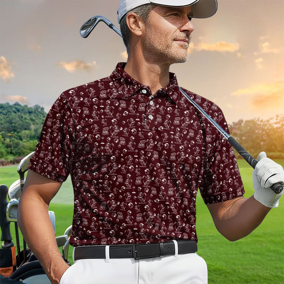 Dachshund Pattern Golf Shirt for Men, Funny Golf Polos, Golf Gift For Men