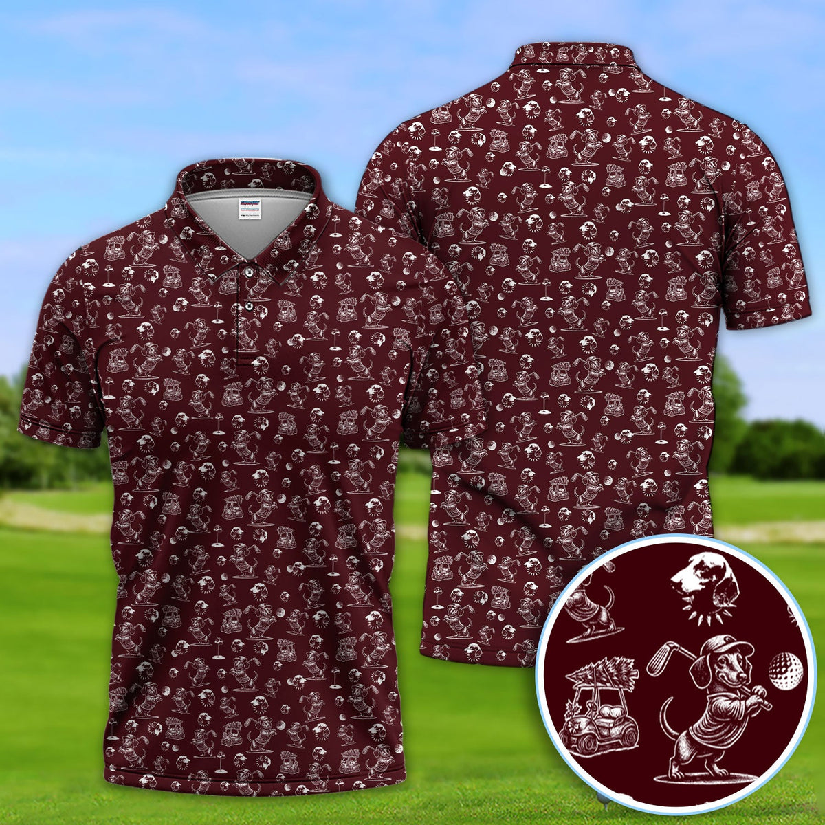 Dachshund Pattern Golf Shirt for Men, Funny Golf Polos, Golf Gift For Men
