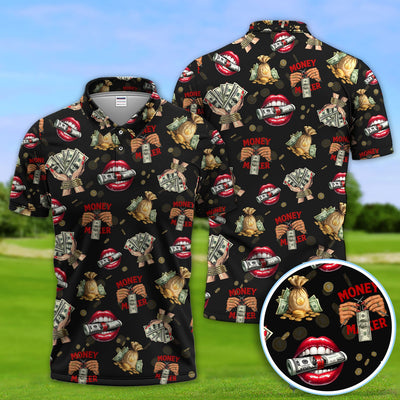 Money Maker Pattern Golf Polos, Funny Golf Shirt For Men, Golf Gift For Golfer