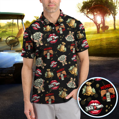 Money Maker Pattern Golf Polos, Funny Golf Shirt For Men, Golf Gift For Golfer
