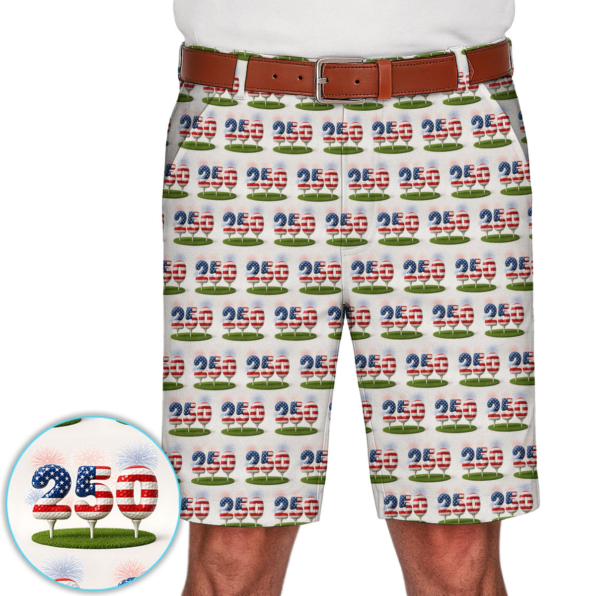 Men’s Golf Short, 250th Anniversary USA Golf Shorts, 250 USA Birthday Pattern Golf ShortFor Golfer