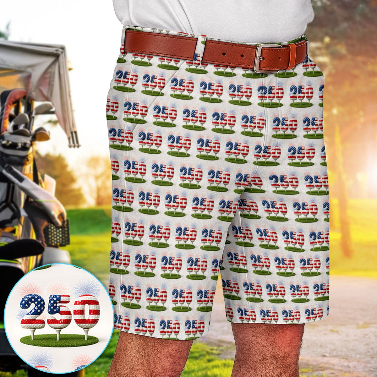Men’s Golf Short, 250th Anniversary USA Golf Shorts, 250 USA Birthday Pattern Golf ShortFor Golfer
