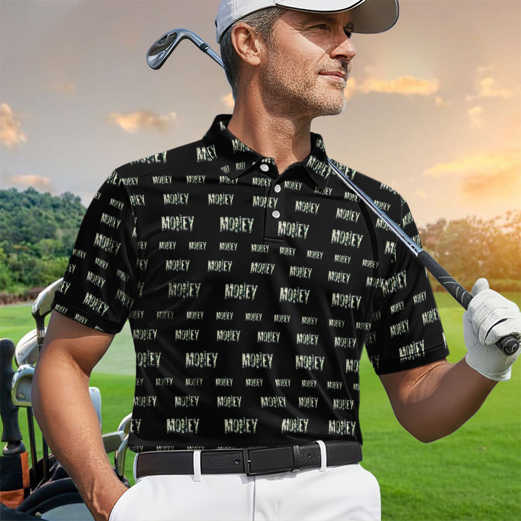 Money Pattern Golf Polos, Funny Golf Shirt For Men, Golf Gift For Golfer