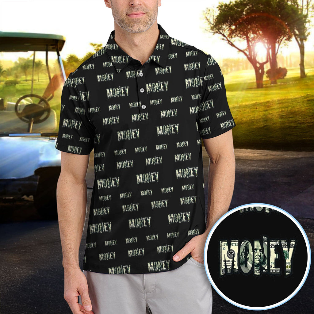 Money Pattern Golf Polos, Funny Golf Shirt For Men, Golf Gift For Golfer