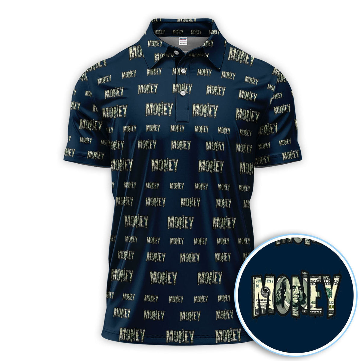 Money Pattern Golf Polos, Funny Golf Shirt For Men, Golf Gift For Golfer
