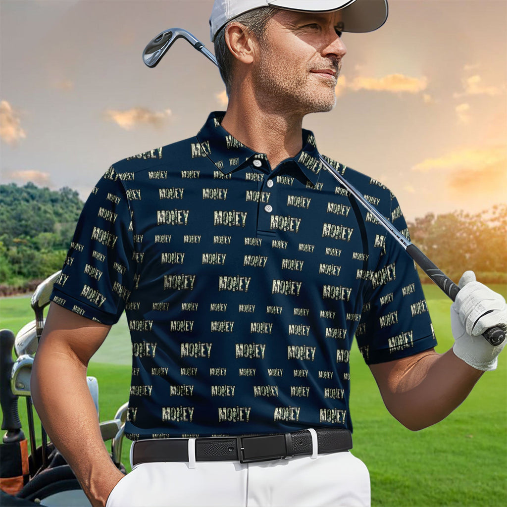 Money Pattern Golf Polos, Funny Golf Shirt For Men, Golf Gift For Golfer