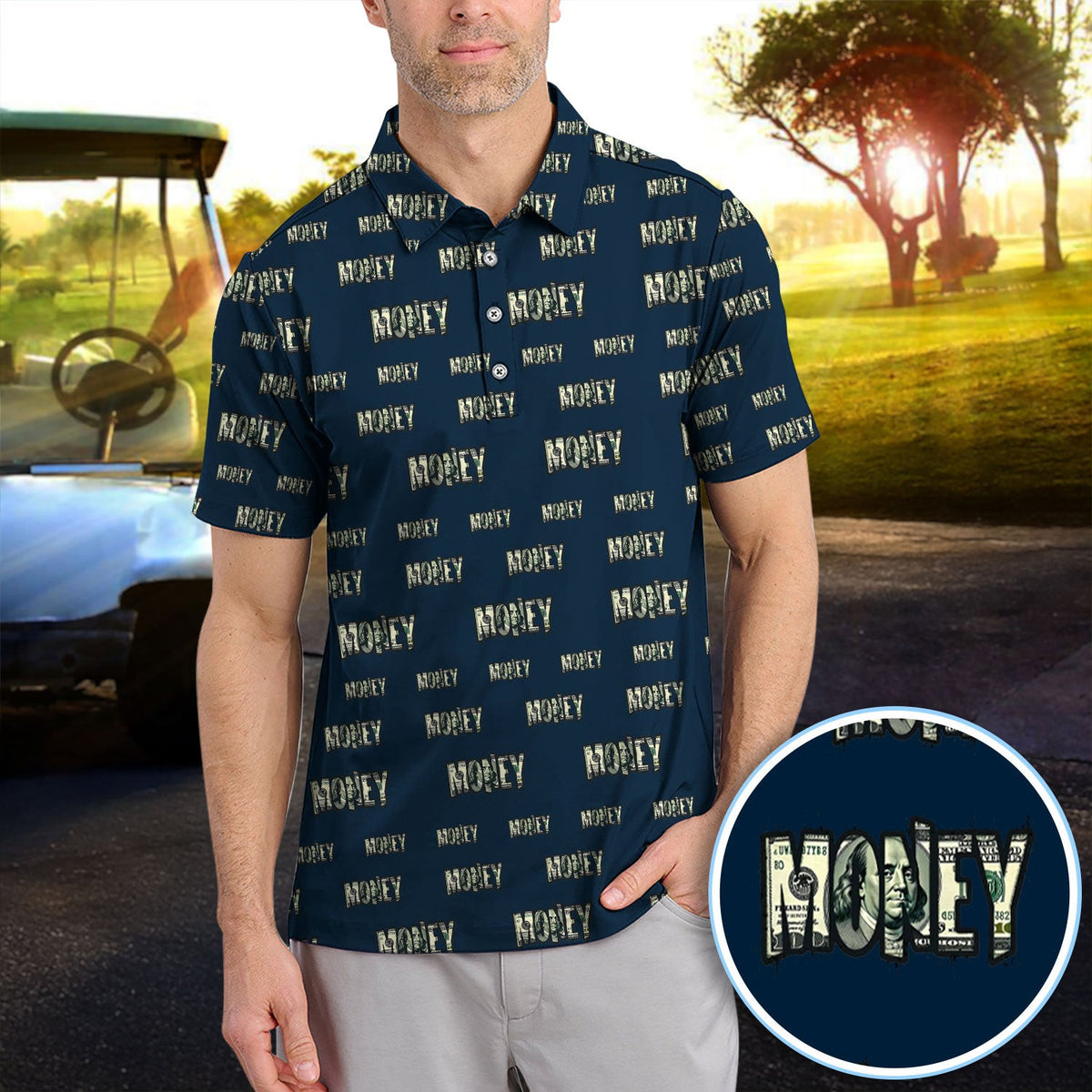 Money Pattern Golf Polos, Funny Golf Shirt For Men, Golf Gift For Golfer