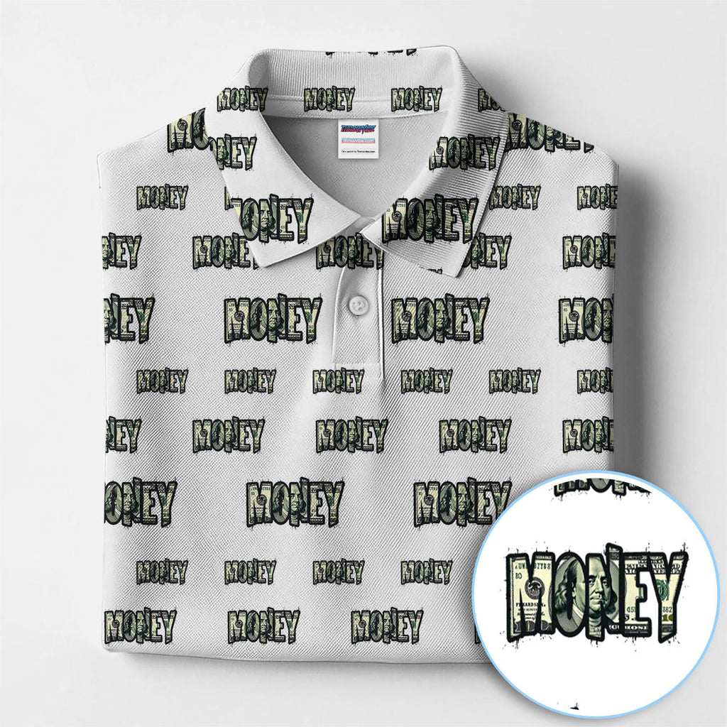 Money Pattern Golf Polos, Funny Golf Shirt For Men, Golf Gift For Golfer