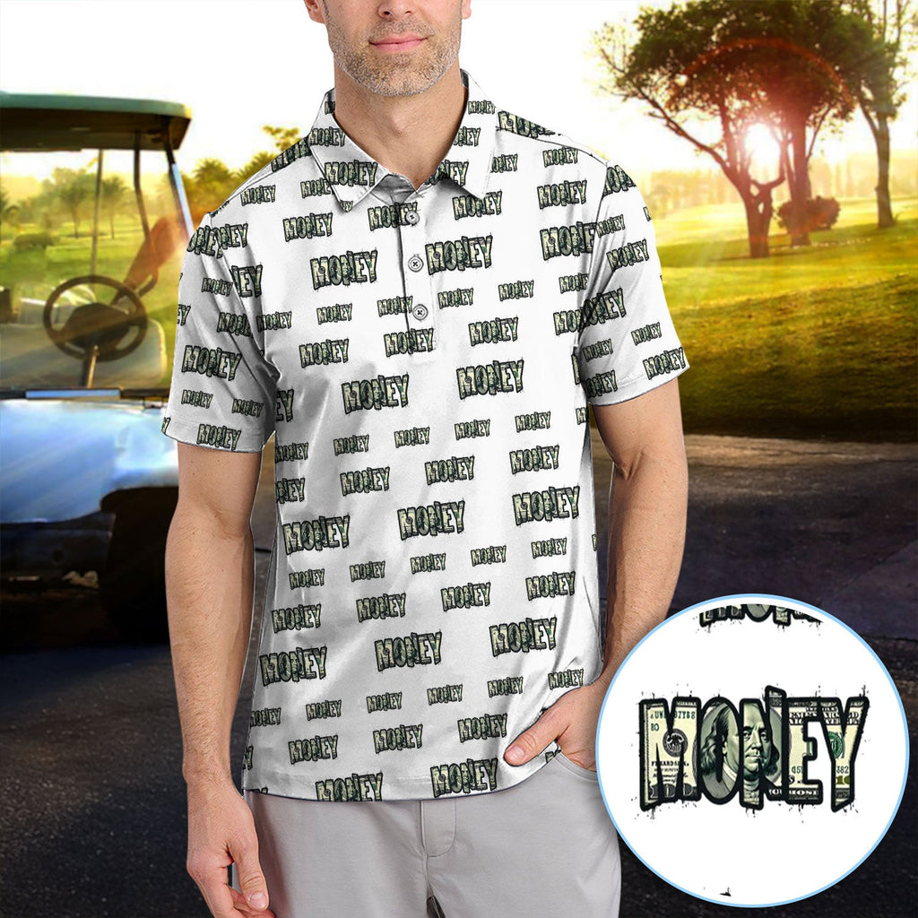 Money Pattern Golf Polos, Funny Golf Shirt For Men, Golf Gift For Golfer