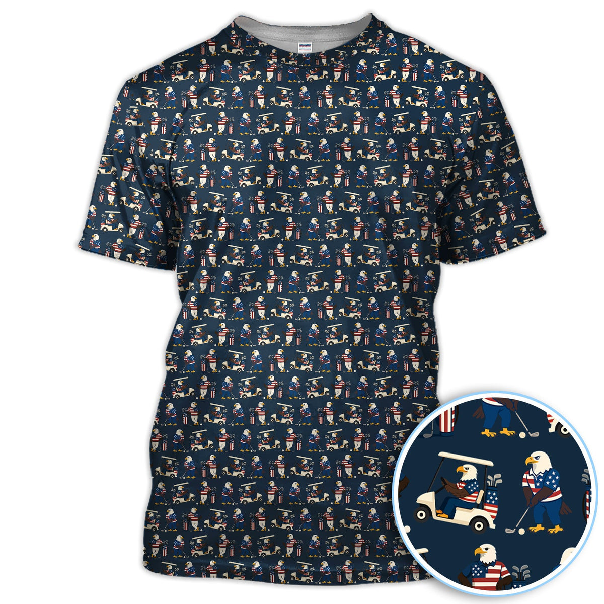 Patriotic Eagle Golf Polos, American Flag Bald Eagle Golf Pattern Polos For Men, Funny Golf Shirt For Golfer