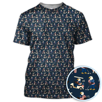 Patriotic Eagle Golf Polos, American Flag Bald Eagle Golf Pattern Polos For Men, Funny Golf Shirt For Golfer