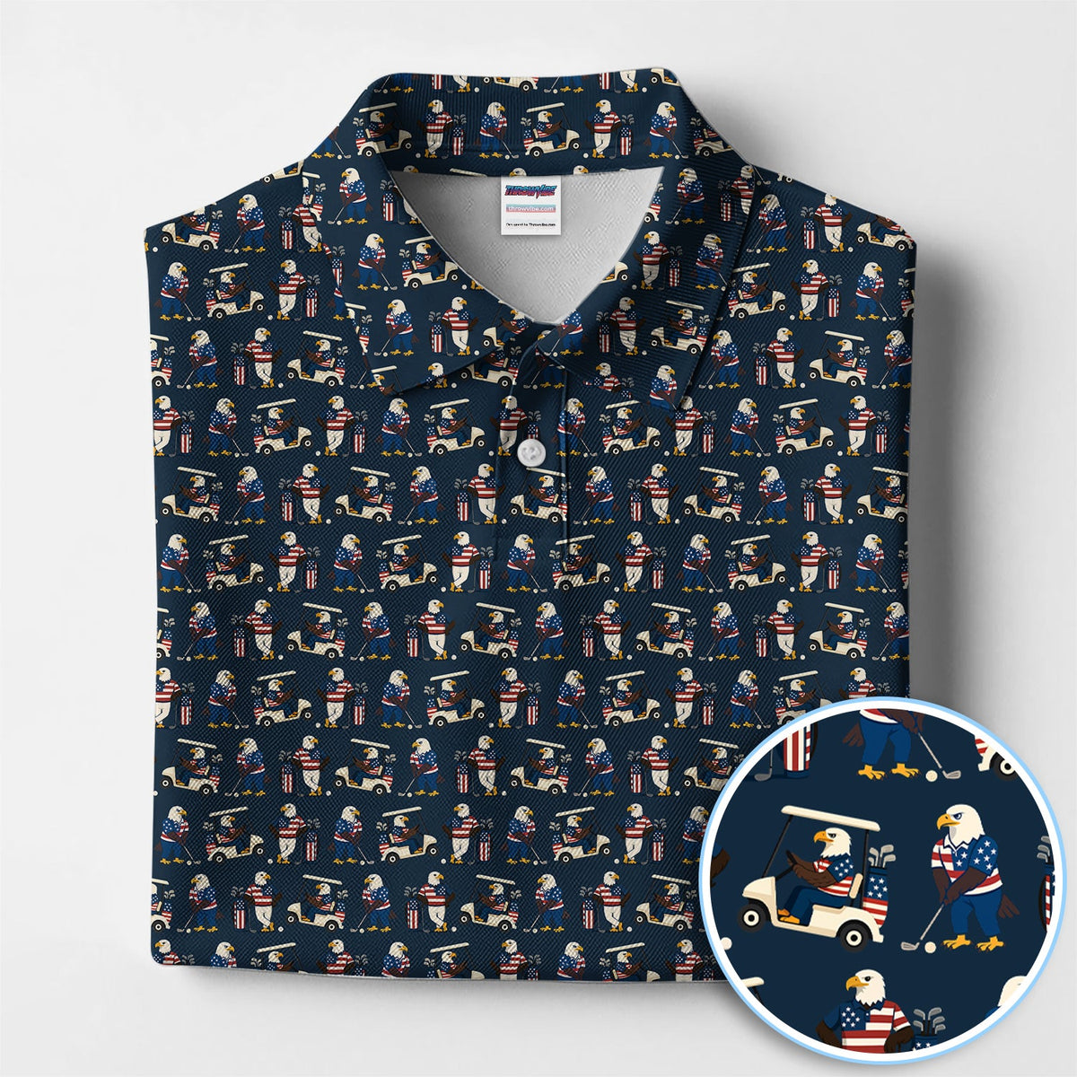 Patriotic Eagle Golf Polos, American Flag Bald Eagle Golf Pattern Polos For Men, Funny Golf Shirt For Golfer