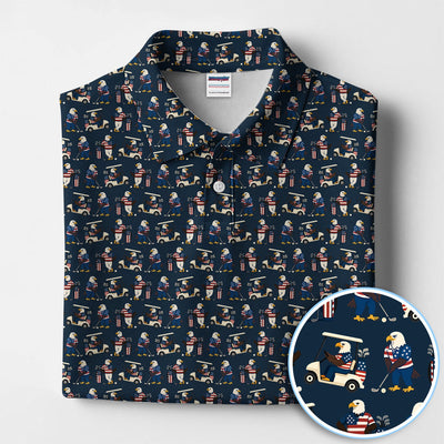 Patriotic Eagle Golf Polos, American Flag Bald Eagle Golf Pattern Polos For Men, Funny Golf Shirt For Golfer
