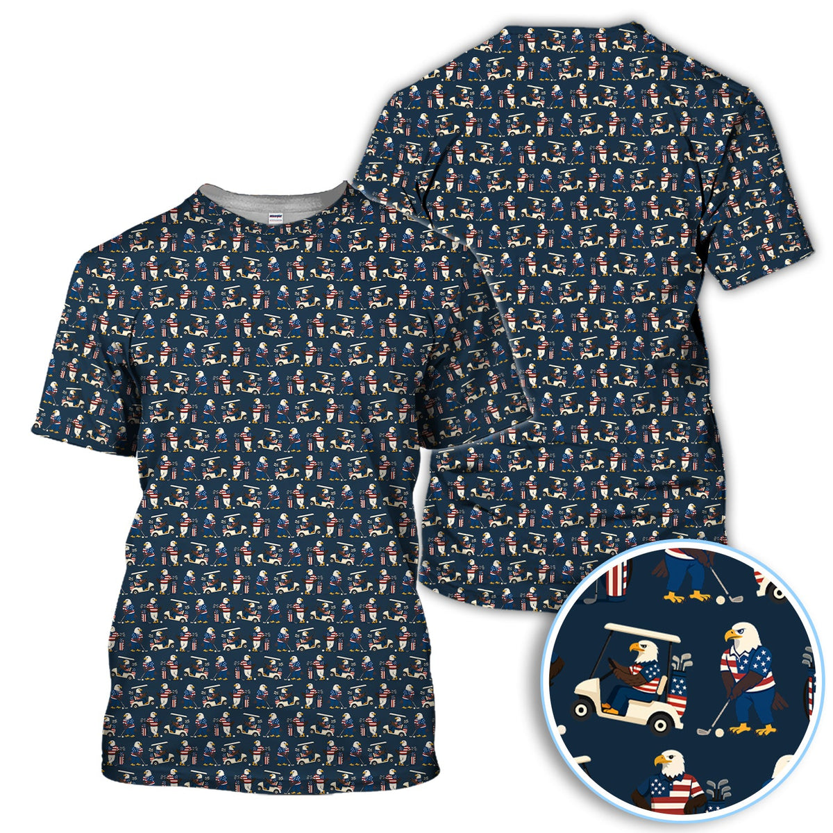 Patriotic Eagle Golf Polos, American Flag Bald Eagle Golf Pattern Polos For Men, Funny Golf Shirt For Golfer