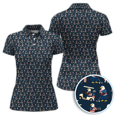 Patriotic Eagle Golf Polos, American Flag Bald Eagle Golf Pattern Polos For Men, Funny Golf Shirt For Golfer