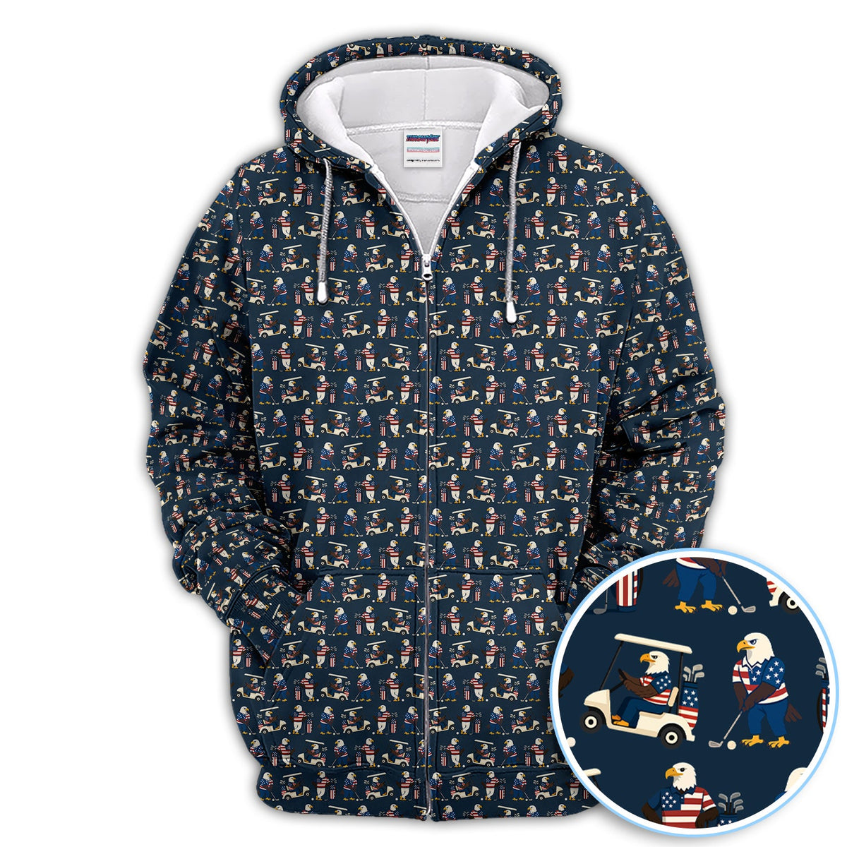 Patriotic Eagle Golf Polos, American Flag Bald Eagle Golf Pattern Polos For Men, Funny Golf Shirt For Golfer