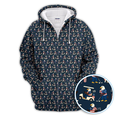 Patriotic Eagle Golf Polos, American Flag Bald Eagle Golf Pattern Polos For Men, Funny Golf Shirt For Golfer