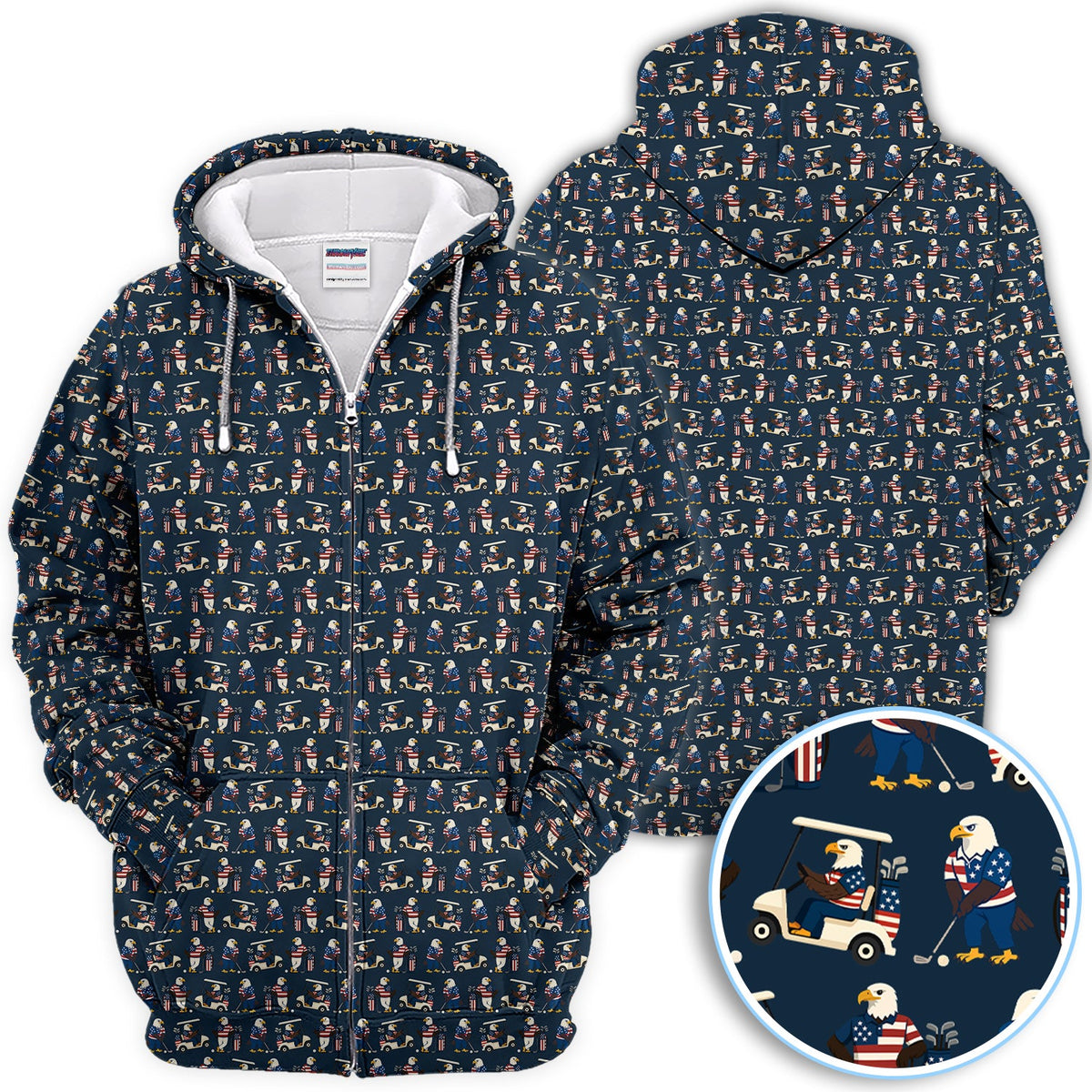 Patriotic Eagle Golf Polos, American Flag Bald Eagle Golf Pattern Polos For Men, Funny Golf Shirt For Golfer