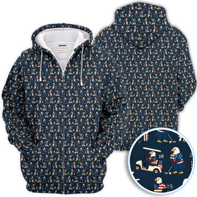 Patriotic Eagle Golf Polos, American Flag Bald Eagle Golf Pattern Polos For Men, Funny Golf Shirt For Golfer