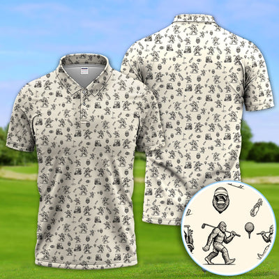 Squatch Bigfoot Pattern Golf Shirt, Funny Bigfoot Golf Polos, Golf Gift For Men