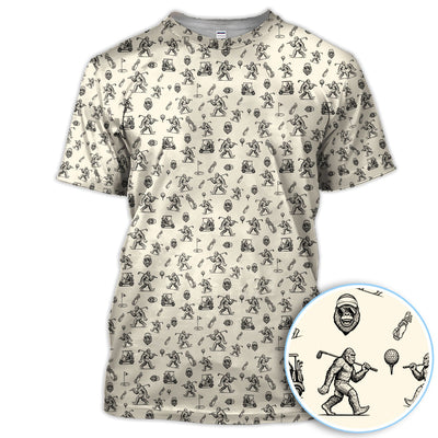 Squatch Bigfoot Pattern Golf Shirt, Funny Bigfoot Golf Polos, Golf Gift For Men