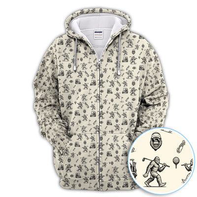 Squatch Bigfoot Pattern Golf Shirt, Funny Bigfoot Golf Polos, Golf Gift For Men