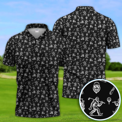 Squatch Bigfoot Pattern Golf Shirt, Funny Bigfoot Golf Polos, Golf Gift For Men