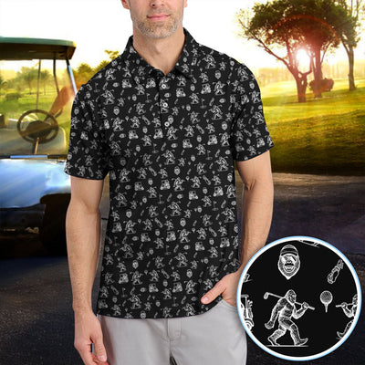 Squatch Bigfoot Pattern Golf Shirt, Funny Bigfoot Golf Polos, Golf Gift For Men