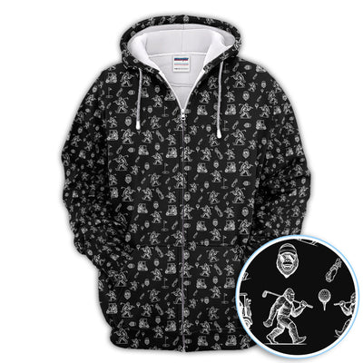 Squatch Bigfoot Pattern Golf Shirt, Funny Bigfoot Golf Polos, Golf Gift For Men