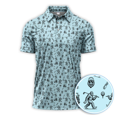 Squatch Bigfoot Pattern Golf Shirt, Funny Bigfoot Golf Polos, Golf Gift For Men