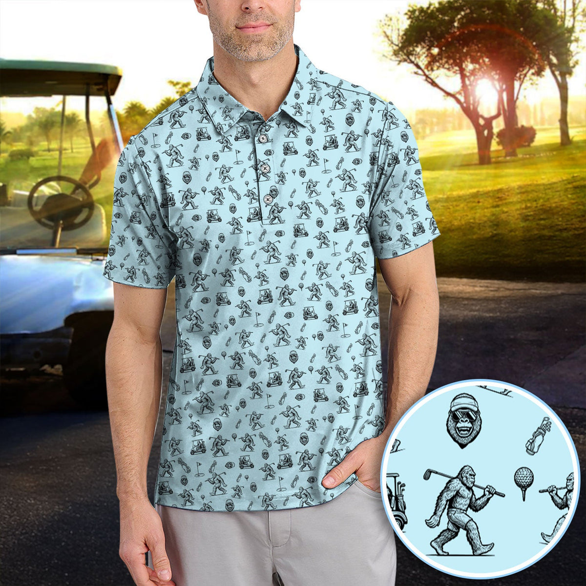 Squatch Bigfoot Pattern Golf Shirt, Funny Bigfoot Golf Polos, Golf Gift For Men