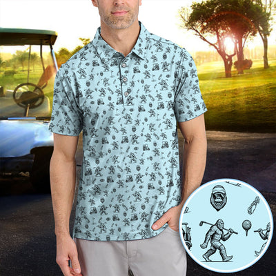 Squatch Bigfoot Pattern Golf Shirt, Funny Bigfoot Golf Polos, Golf Gift For Men