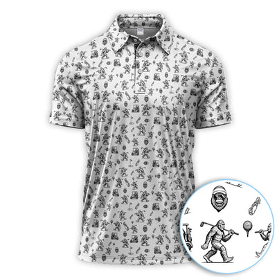 Squatch Bigfoot Pattern Golf Shirt, Funny Bigfoot Golf Polos, Golf Gift For Men