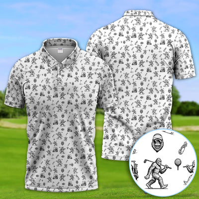 Squatch Bigfoot Pattern Golf Shirt, Funny Bigfoot Golf Polos, Golf Gift For Men